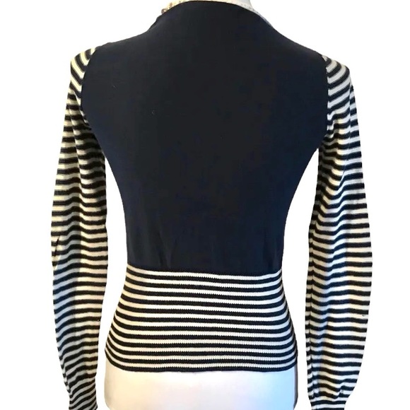 Anthro Sparrow Navy Striped Crochet Knit Detail Snap Cardigan Sweater - Picture 7 of 11